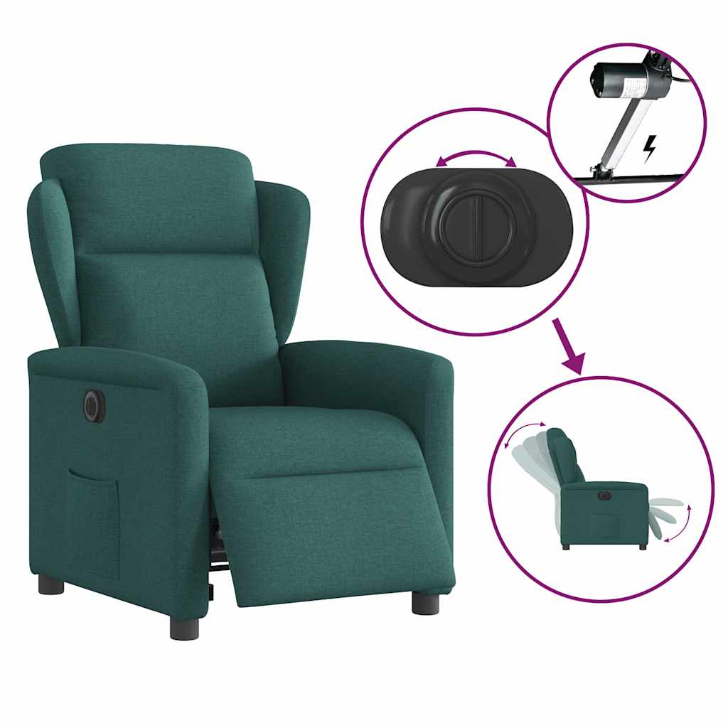 vidaXL Fauteuil relax électrique Vert foncé Tissu