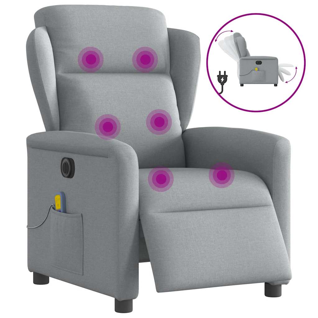 vidaXL Massagesessel Elektrisch Hellgrau Stoff