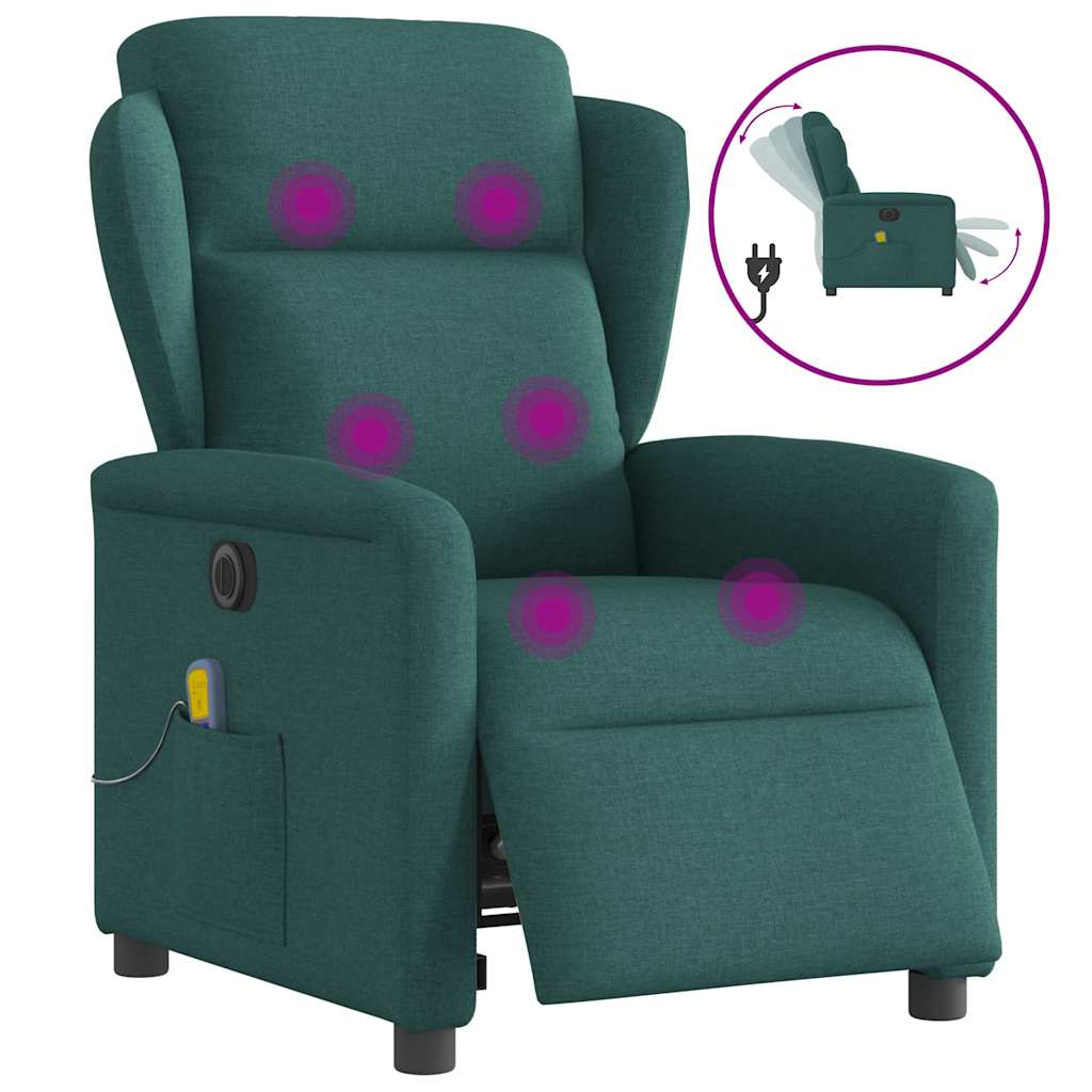 vidaXL Fauteuil de massage électrique Vert foncé Tissu