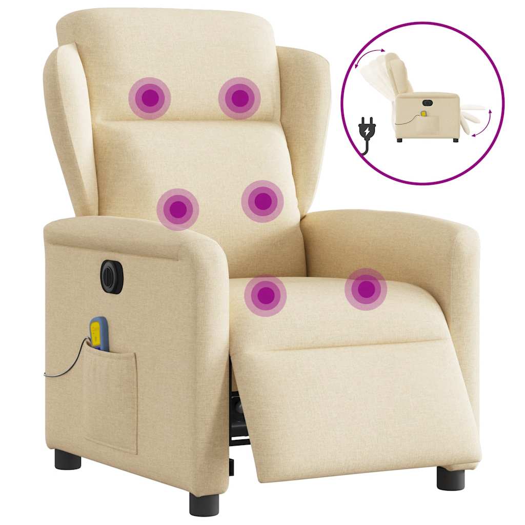 vidaXL Fauteuil de massage électrique Crème Tissu