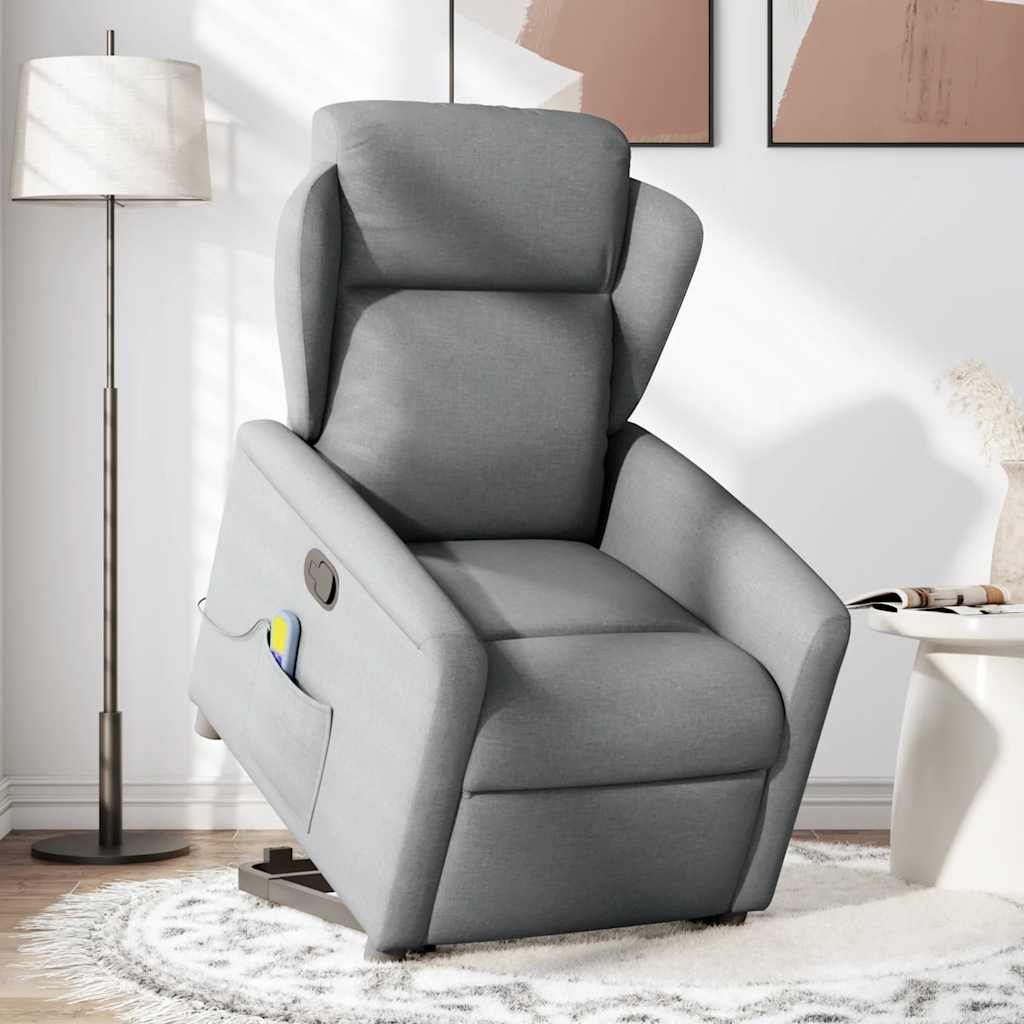 vidaXL Massagesessel mit Aufstehhilfe Hellgrau Stoff