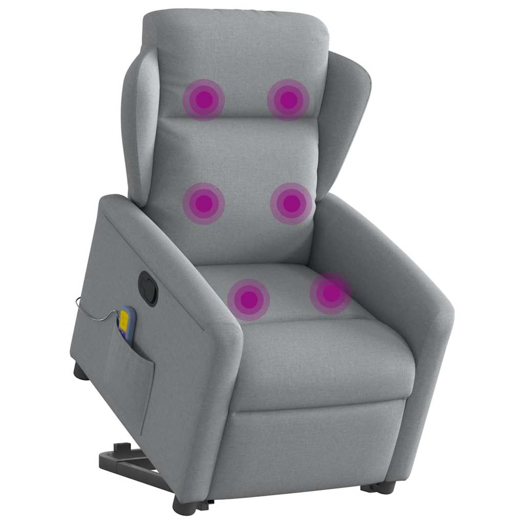 vidaXL Massagesessel mit Aufstehhilfe Hellgrau Stoff