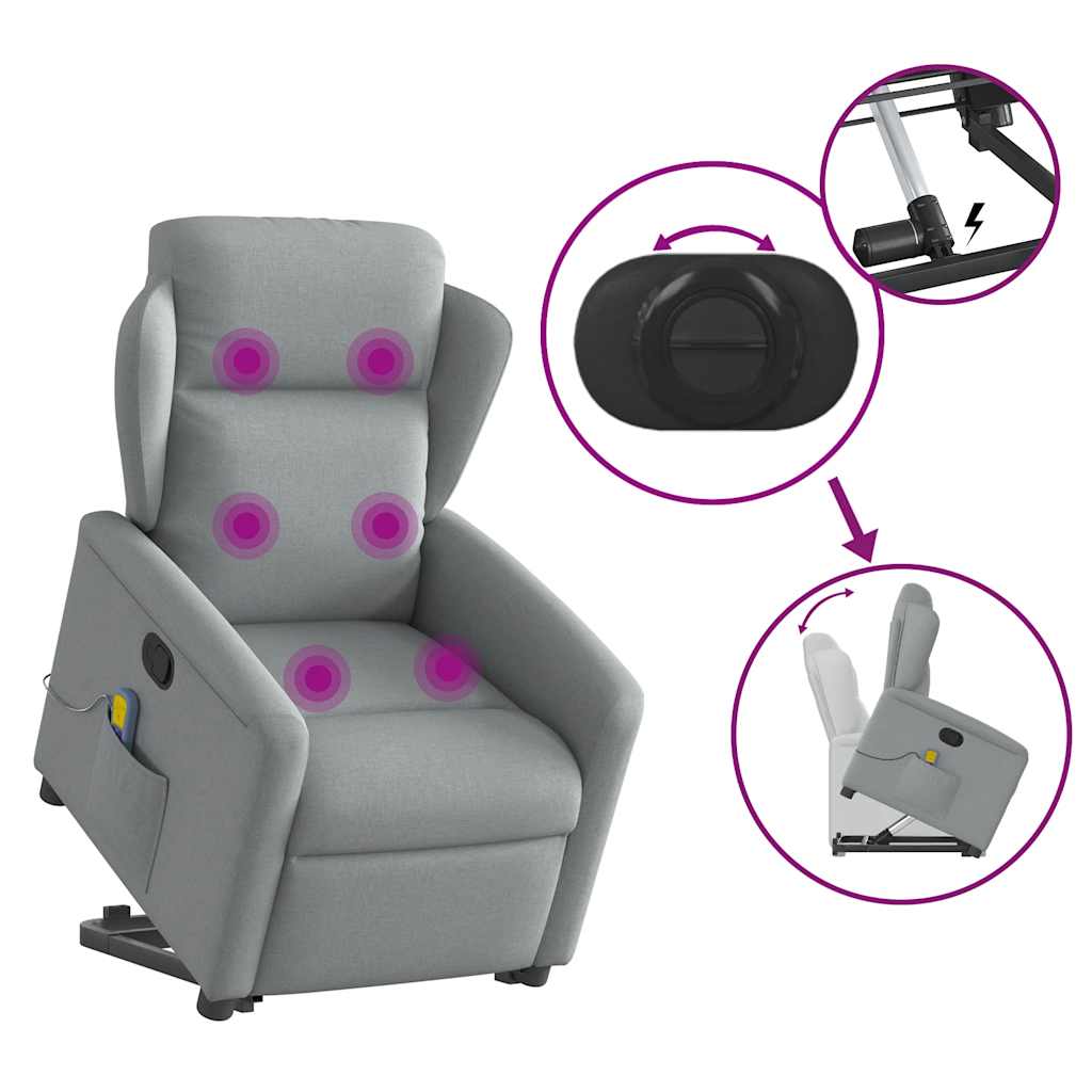 vidaXL Massagesessel mit Aufstehhilfe Hellgrau Stoff