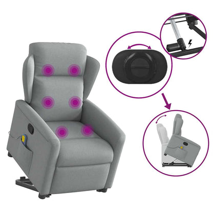 vidaXL Massagesessel mit Aufstehhilfe Hellgrau Stoff