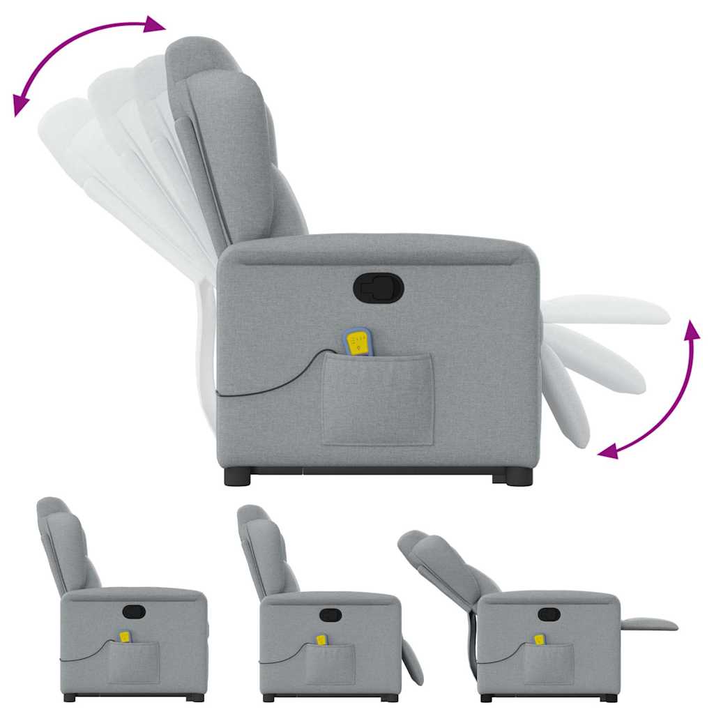 vidaXL Massagesessel mit Aufstehhilfe Hellgrau Stoff