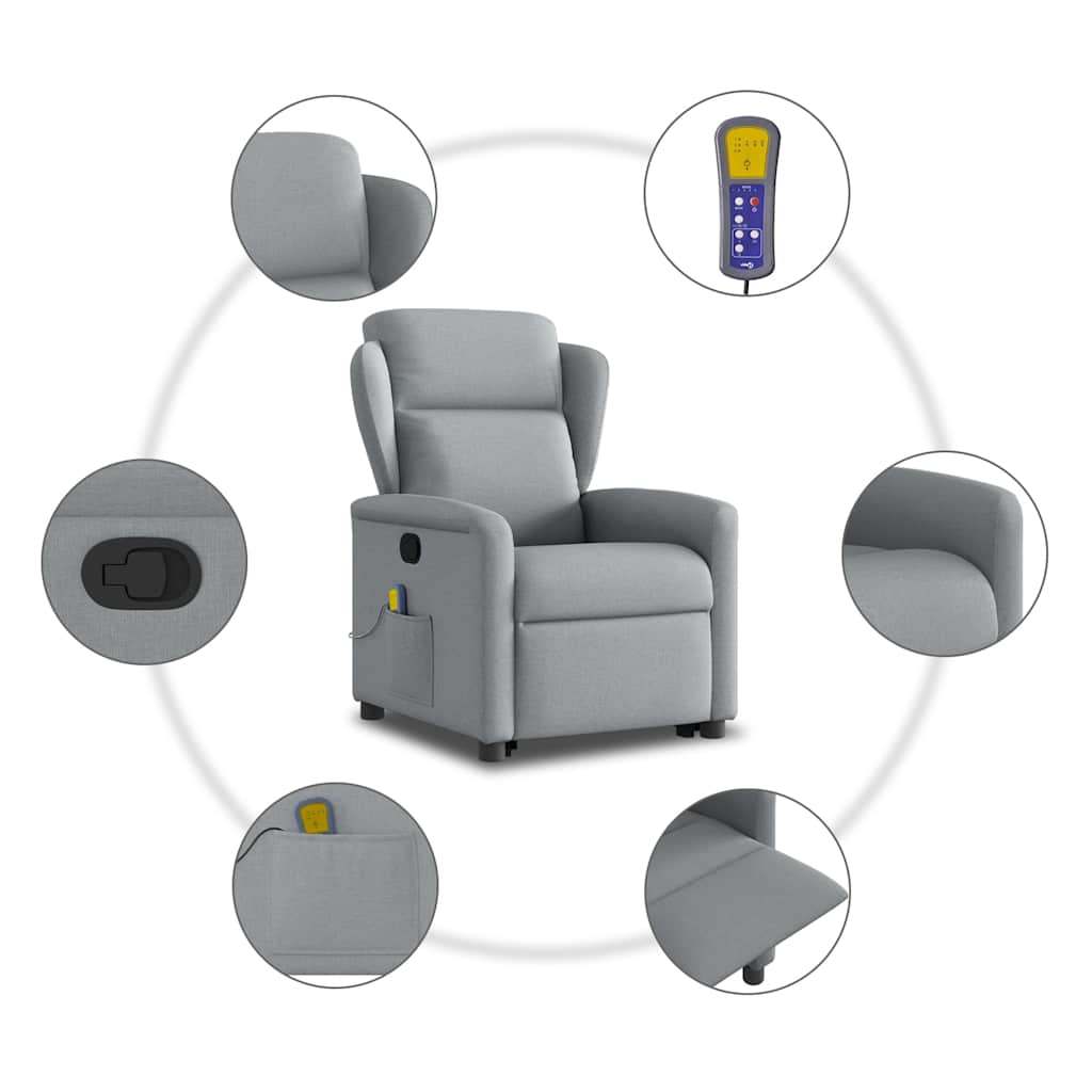 vidaXL Massagesessel mit Aufstehhilfe Hellgrau Stoff