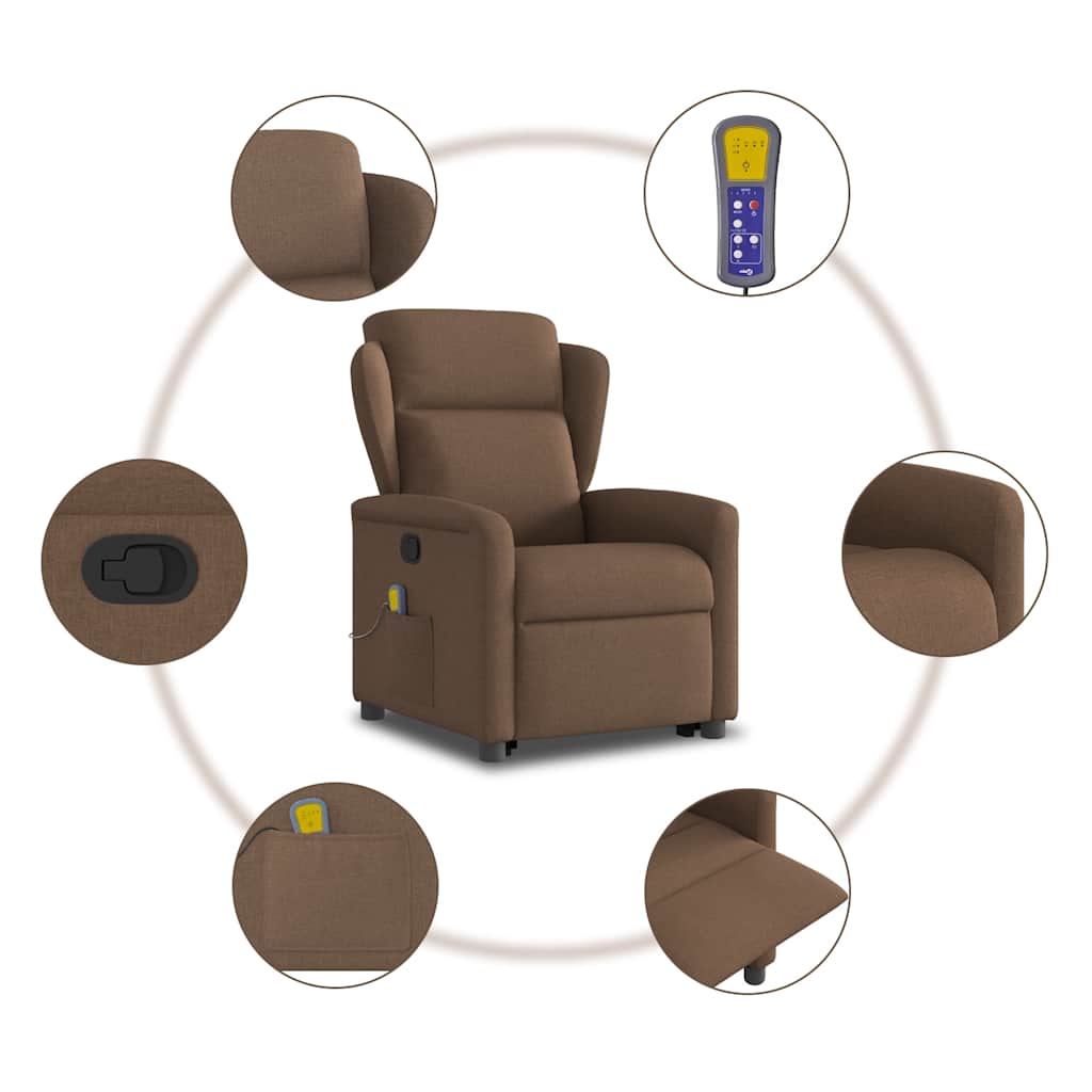 vidaXL Fauteuil de massage releveur tissu marron