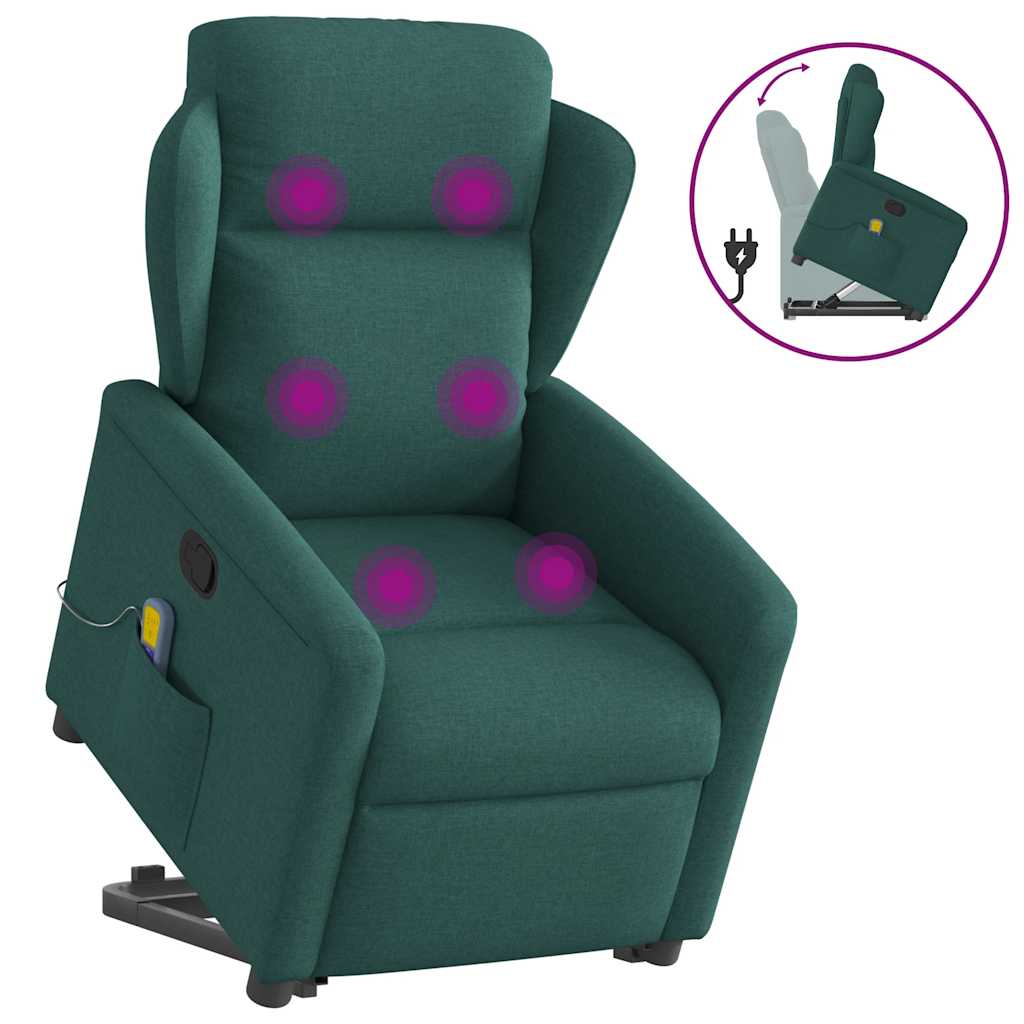 vidaXL Massagesessel mit Aufstehhilfe Dunkelgrün Stoff
