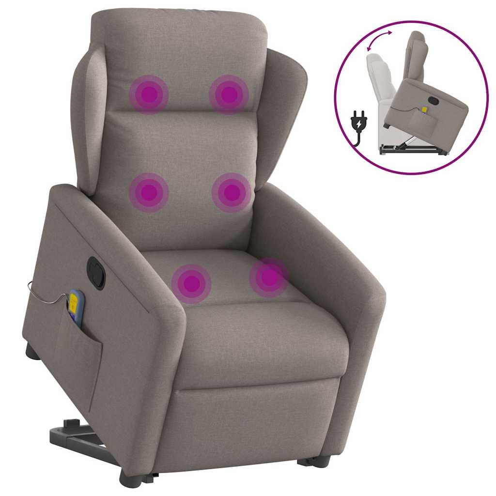 vidaXL Massagesessel mit Aufstehhilfe Taupe Stoff