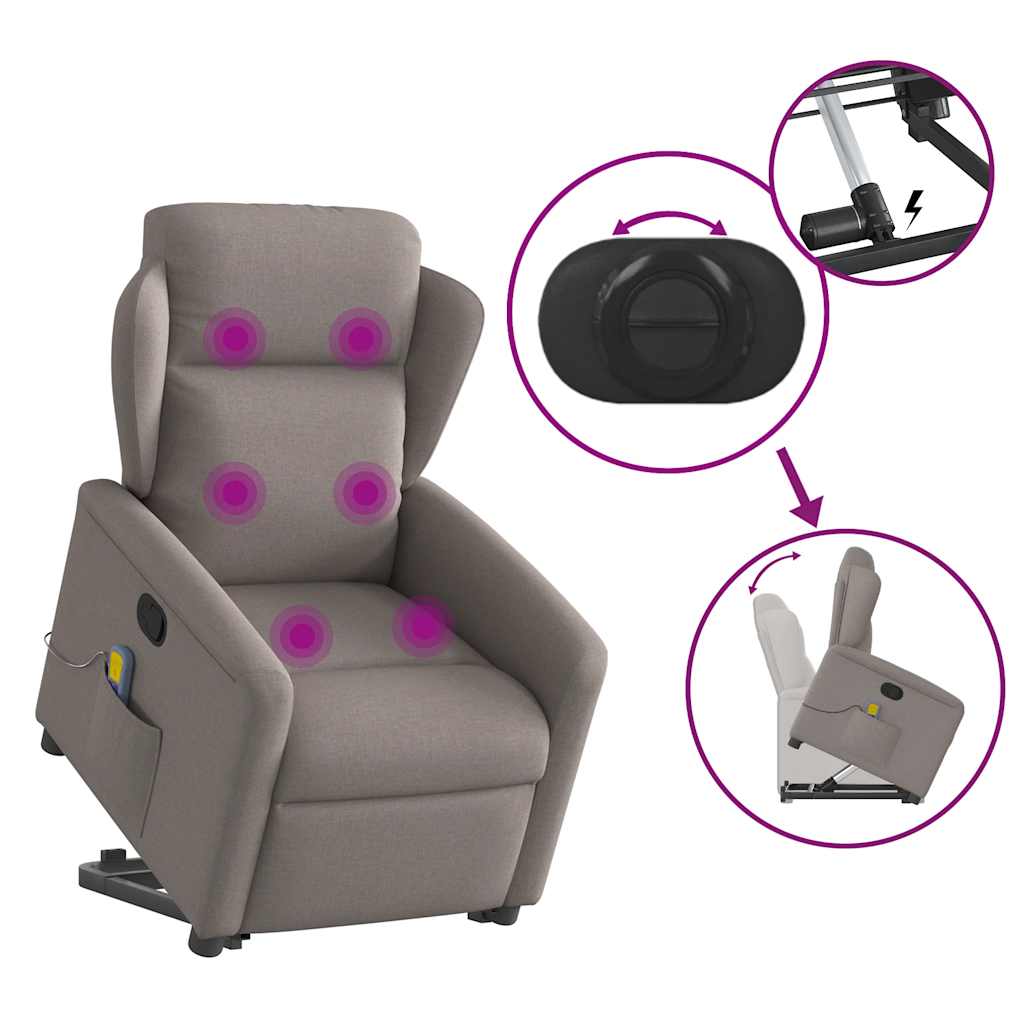vidaXL Massagesessel mit Aufstehhilfe Taupe Stoff