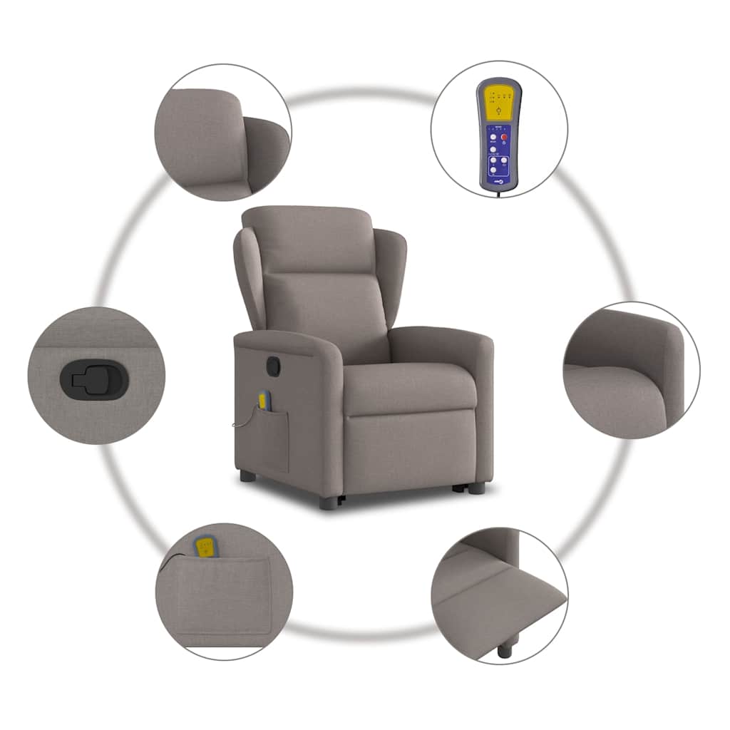 vidaXL Massagesessel mit Aufstehhilfe Taupe Stoff
