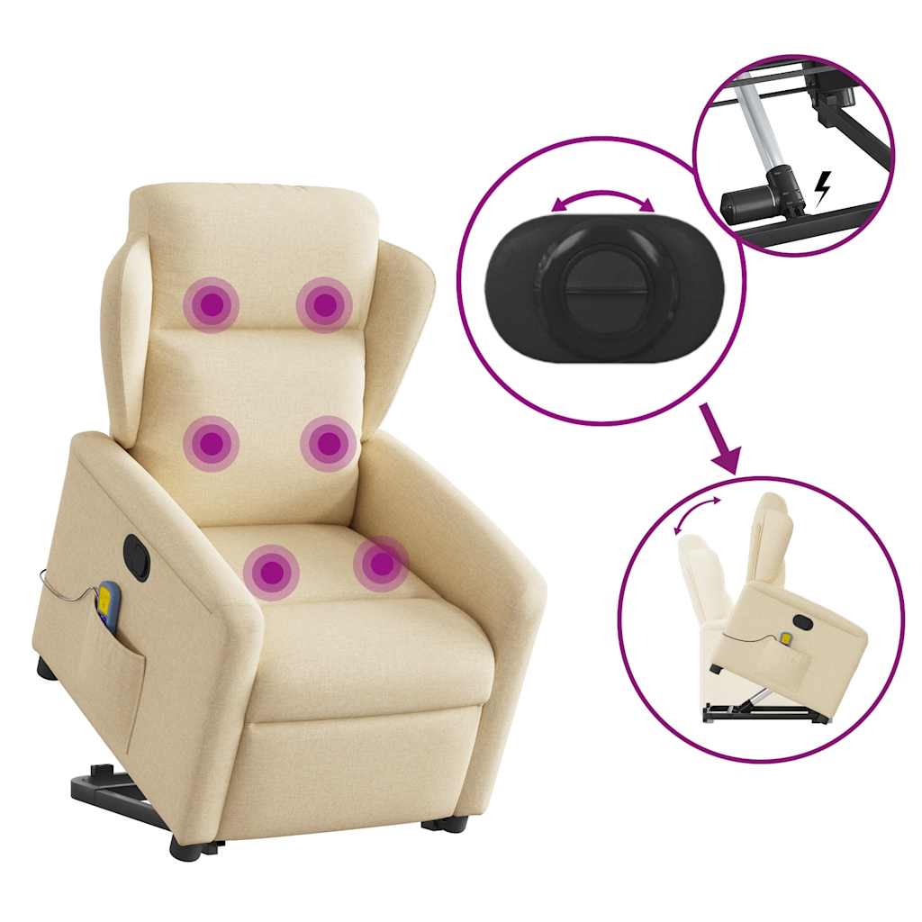 vidaXL Massagesessel mit Aufstehhilfe Creme Stoff