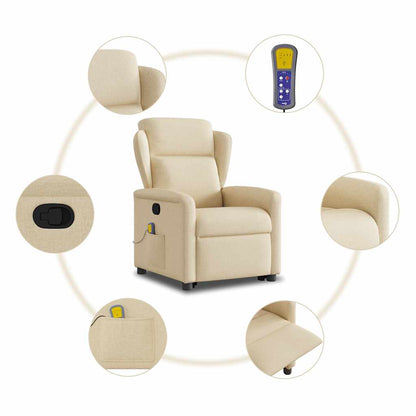 vidaXL Massagesessel mit Aufstehhilfe Creme Stoff