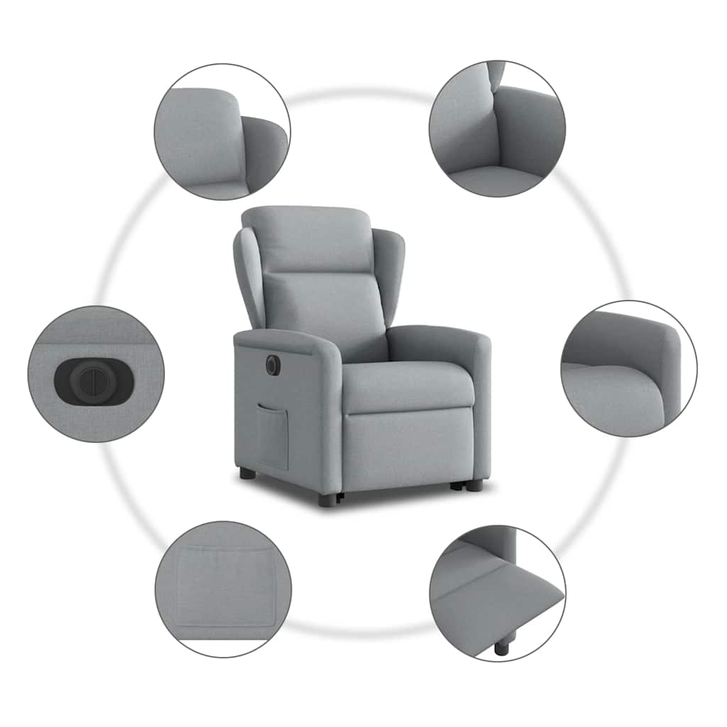vidaXL Fauteuil de relaxation électrique releveur gris clair en tissu