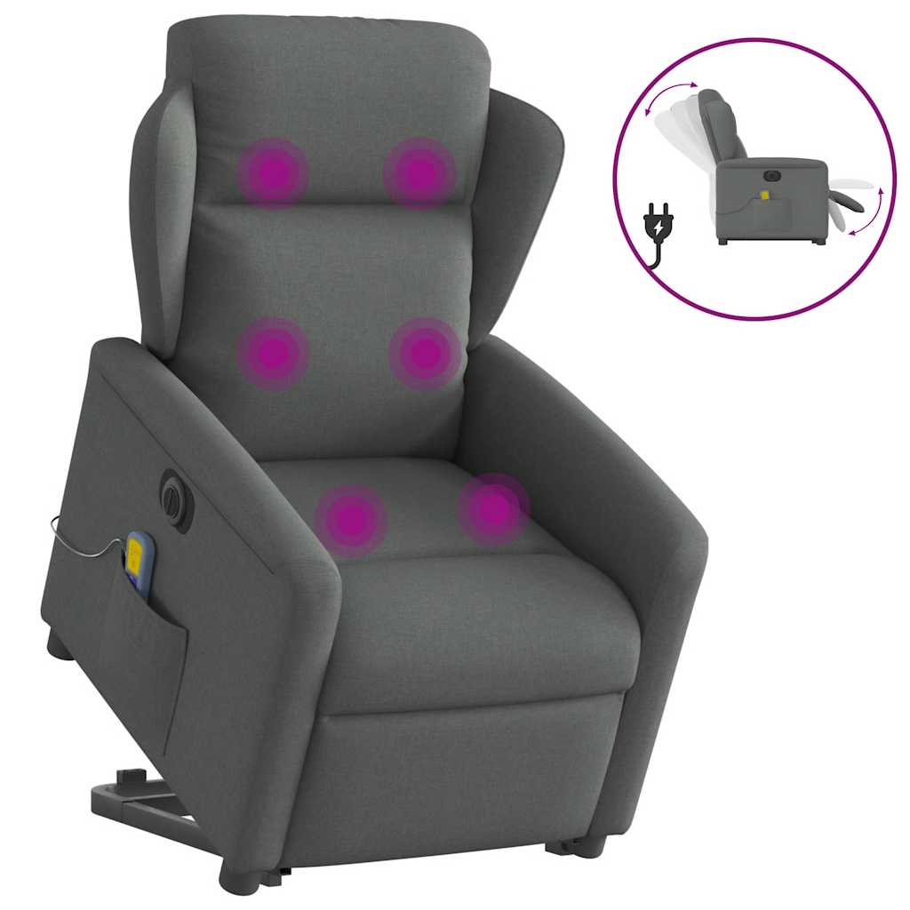 vidaXL Fauteuil de massage électrique releveur en tissu gris foncé