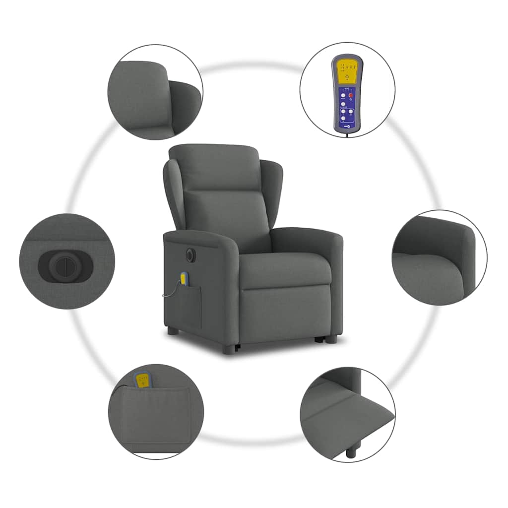 vidaXL Fauteuil de massage électrique releveur en tissu gris foncé