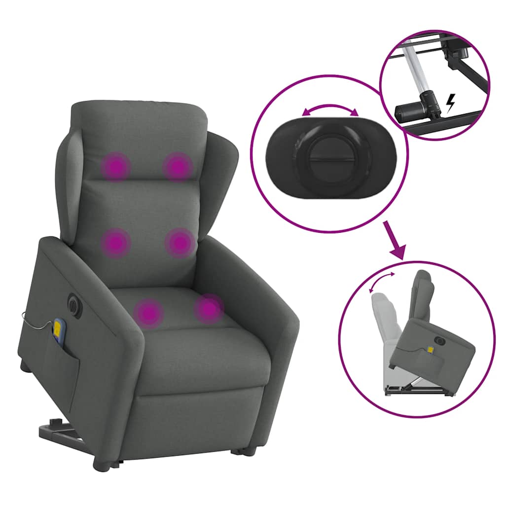 vidaXL Fauteuil de massage électrique releveur en tissu gris foncé