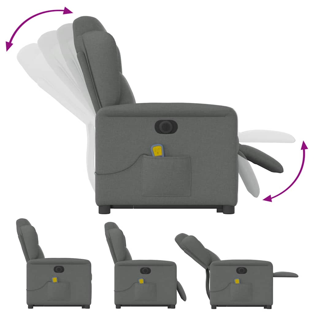 vidaXL Fauteuil de massage électrique releveur en tissu gris foncé