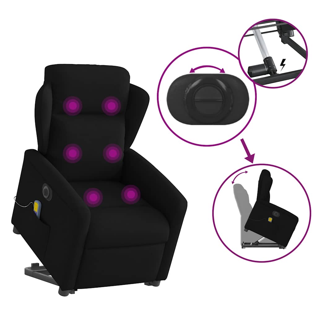 vidaXL Elektrischer Massagesessel mit Aufstehhilfe Schwarz Stoff