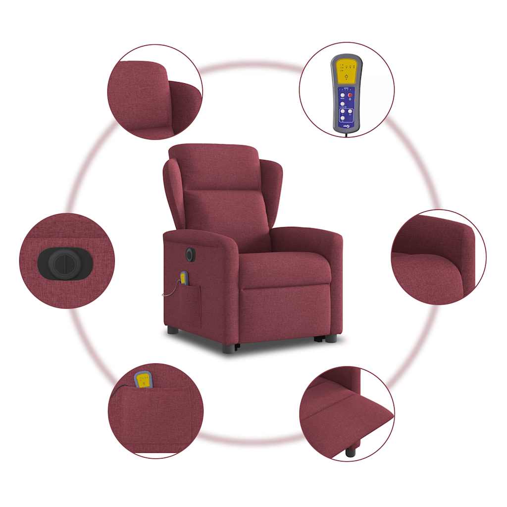 vidaXL Elektrischer Massagesessel mit Aufstehhilfe Weinrot Stoff