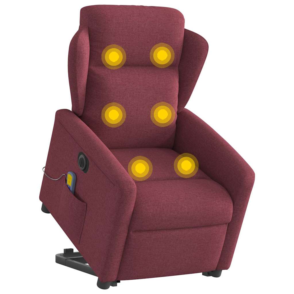 vidaXL Elektrischer Massagesessel mit Aufstehhilfe Weinrot Stoff