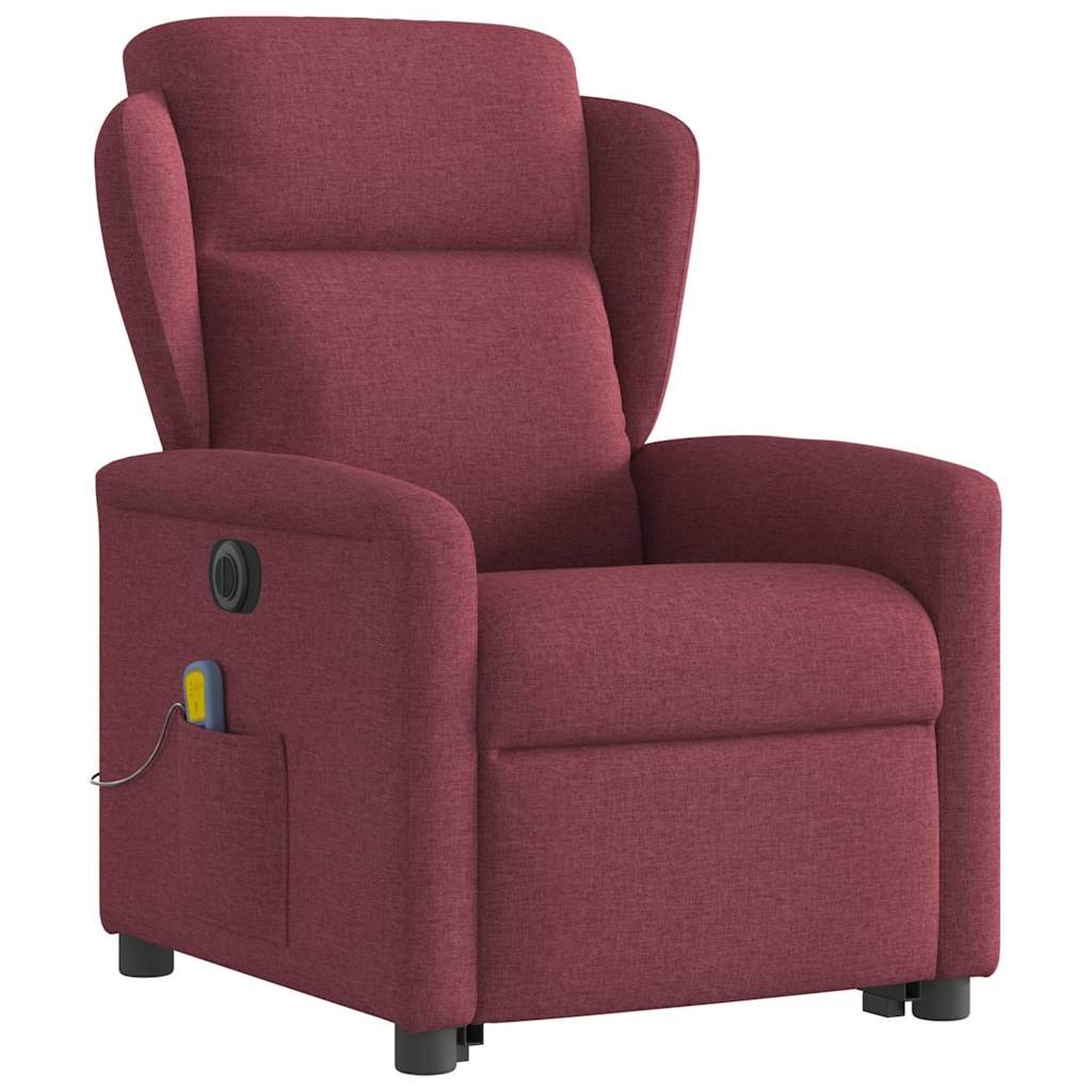 vidaXL Elektrischer Massagesessel mit Aufstehhilfe Weinrot Stoff