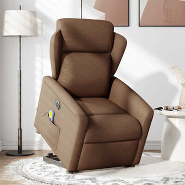 vidaXL Elektrischer Massagesessel mit Aufstehhilfe Braun Stoff