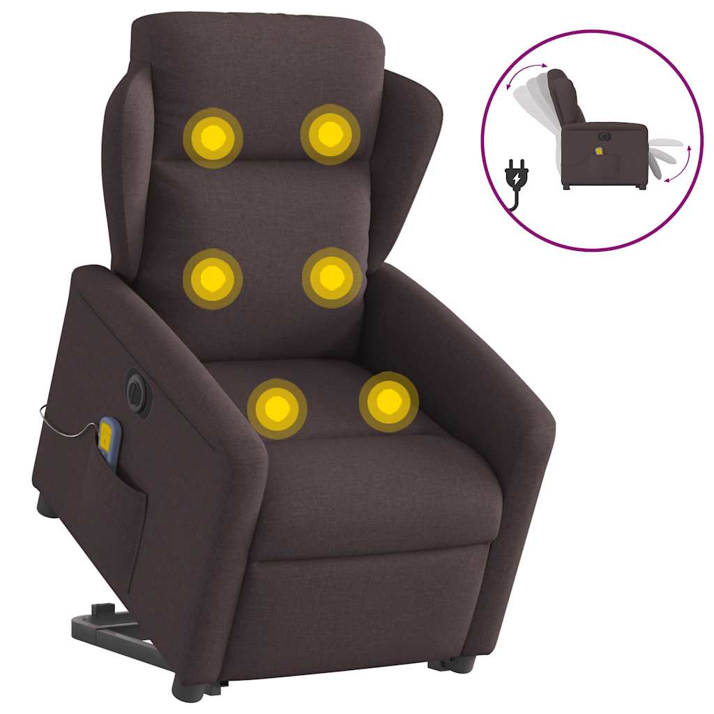 vidaXL Fauteuil de massage électrique releveur en tissu marron foncé