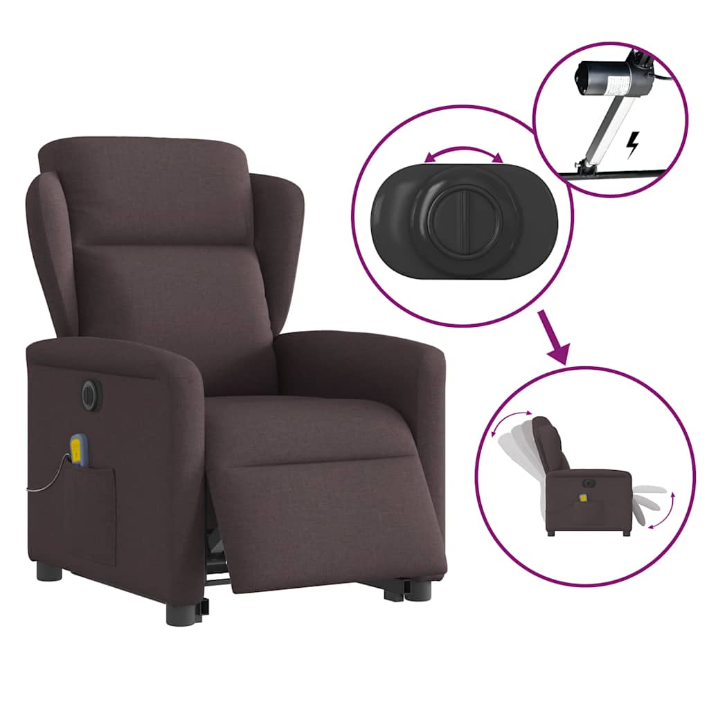 vidaXL Fauteuil de massage électrique releveur en tissu marron foncé