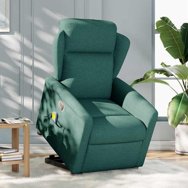 vidaXL Elektrischer Massagesessel mit Aufstehhilfe Dunkelgrün Stoff