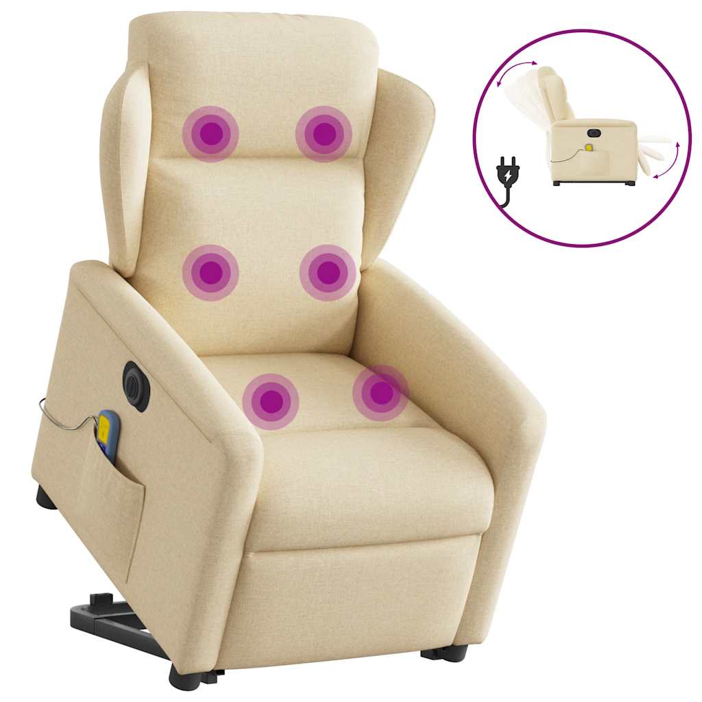 vidaXL Elektrischer Massagesessel mit Aufstehhilfe Creme Stoff