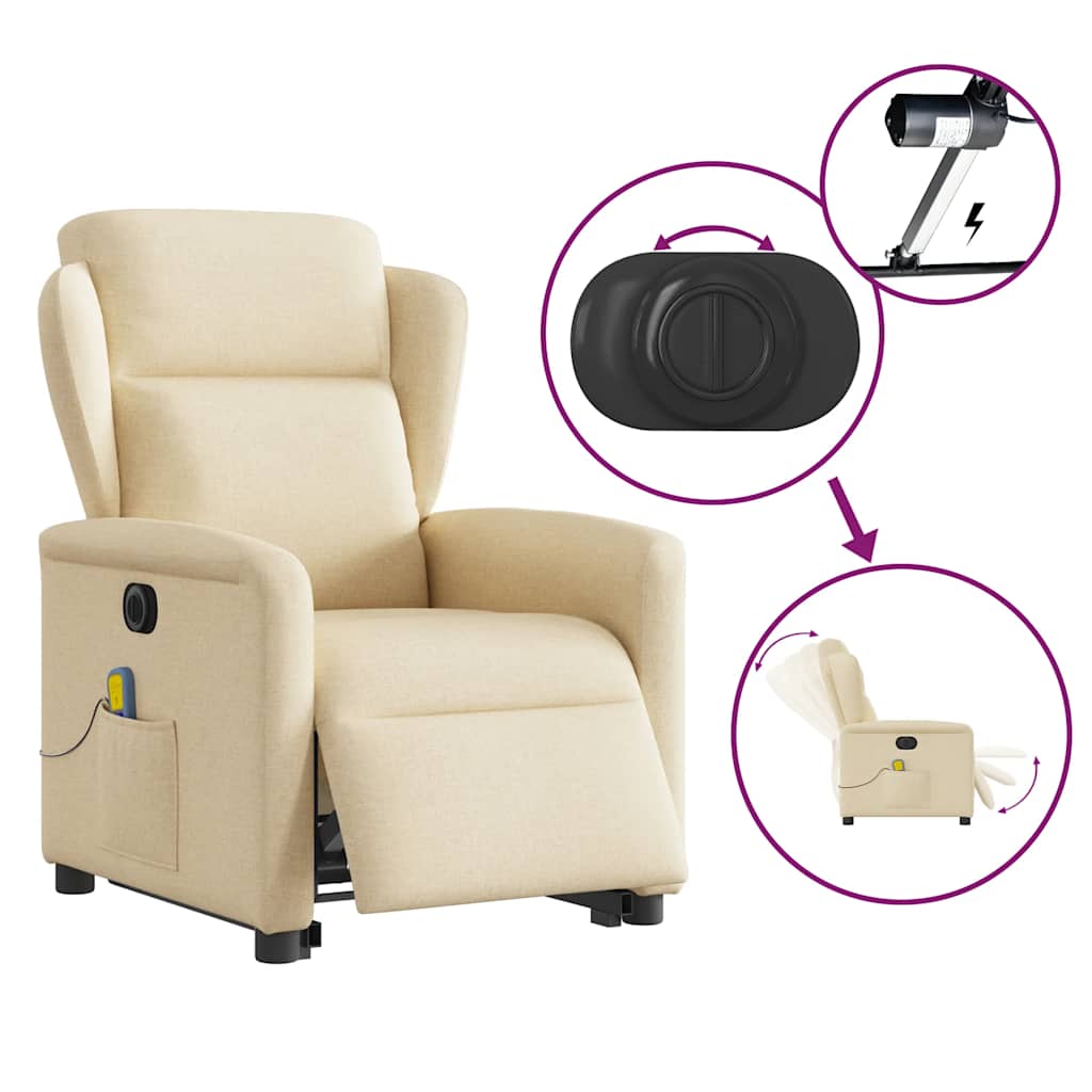 vidaXL Elektrischer Massagesessel mit Aufstehhilfe Creme Stoff
