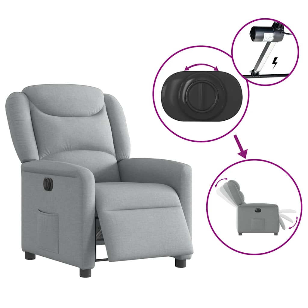 vidaXL Fauteuil relax électrique Gris clair Tissu