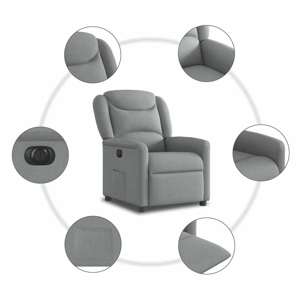 vidaXL Fauteuil relax électrique Gris clair Tissu