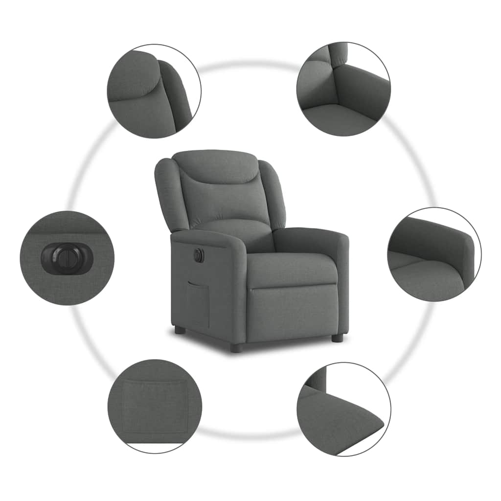 vidaXL Fauteuil relax électrique en tissu gris foncé