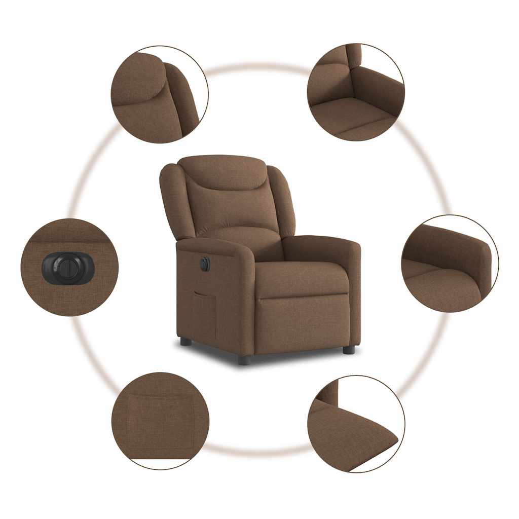 vidaXL Fauteuil de Relaxation Électrique Marron Tissu