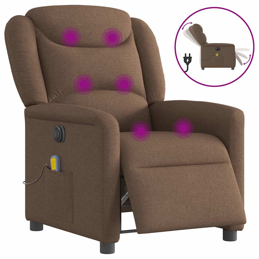 vidaXL Fauteuil de massage électrique marron en tissu