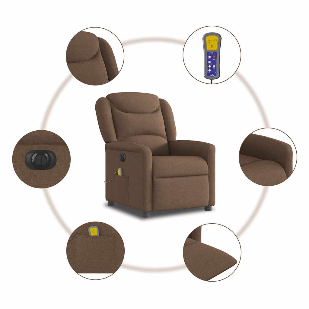 vidaXL Fauteuil de massage électrique marron en tissu