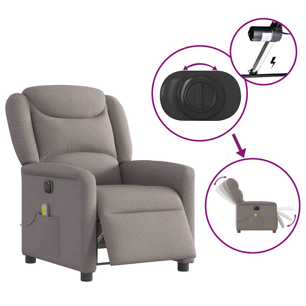 vidaXL Fauteuil de massage électrique en tissu taupe