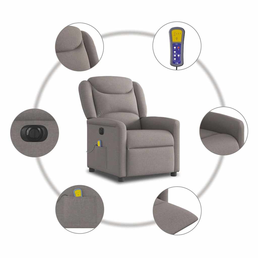 vidaXL Fauteuil de massage électrique en tissu taupe