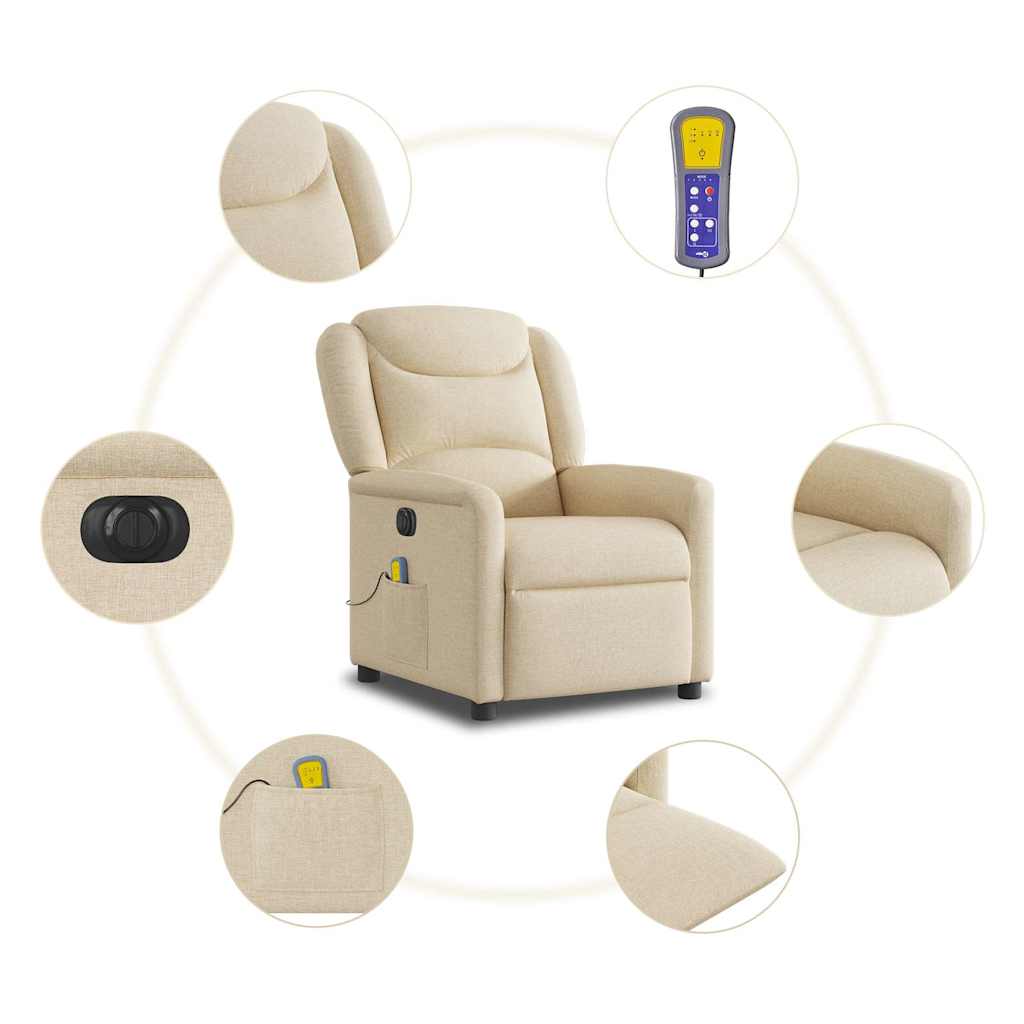 vidaXL Fauteuil de massage électrique Crème Tissu