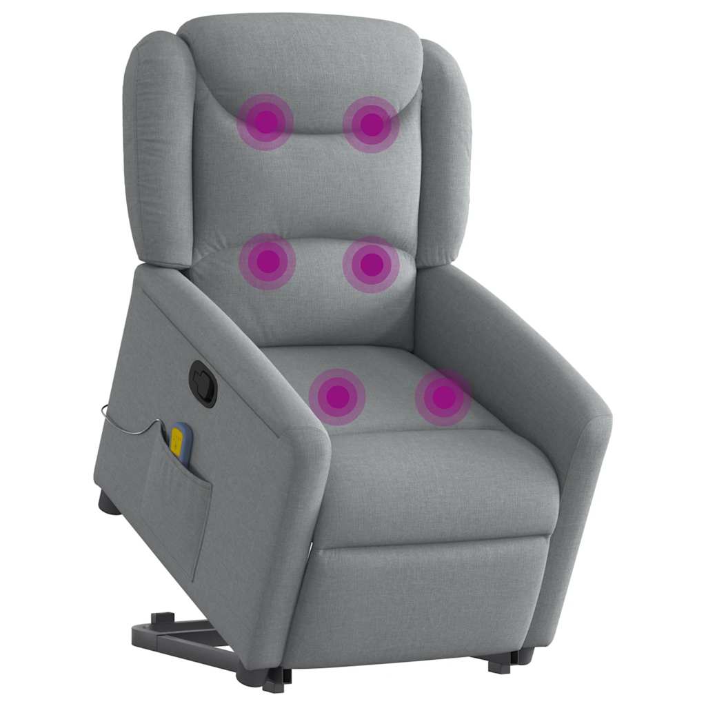 vidaXL Massagesessel mit Aufstehhilfe Hellgrau Stoff
