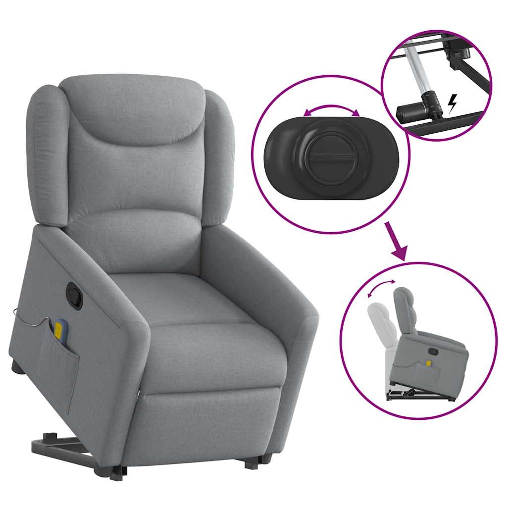 vidaXL Massagesessel mit Aufstehhilfe Hellgrau Stoff
