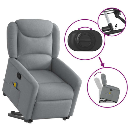 vidaXL Massagesessel mit Aufstehhilfe Hellgrau Stoff