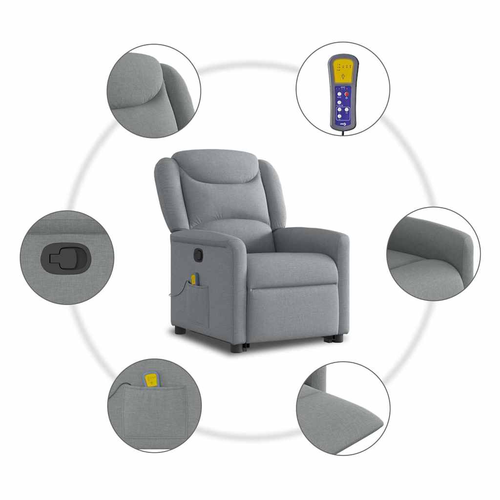 vidaXL Massagesessel mit Aufstehhilfe Hellgrau Stoff