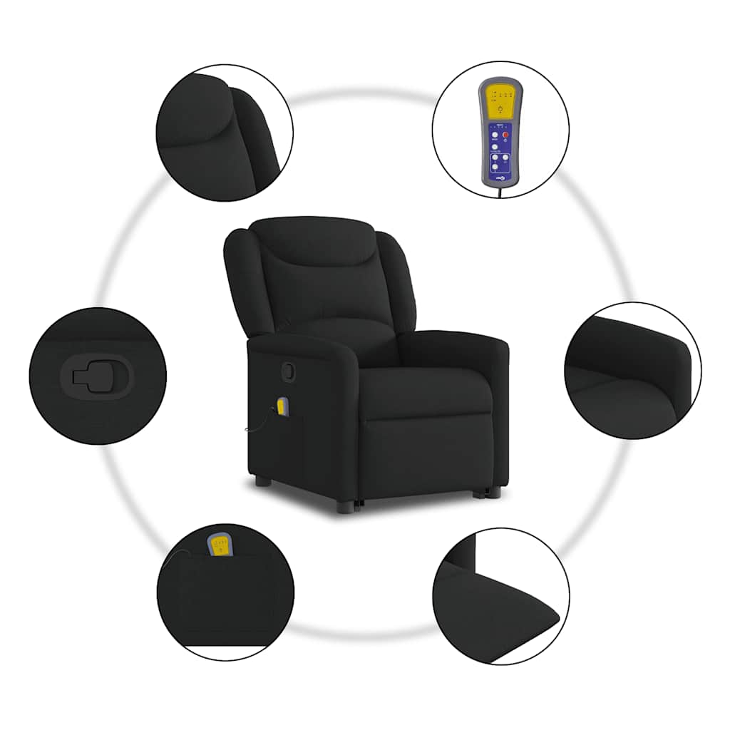 vidaXL Fauteuil de massage inclinable et releveur en tissu noir