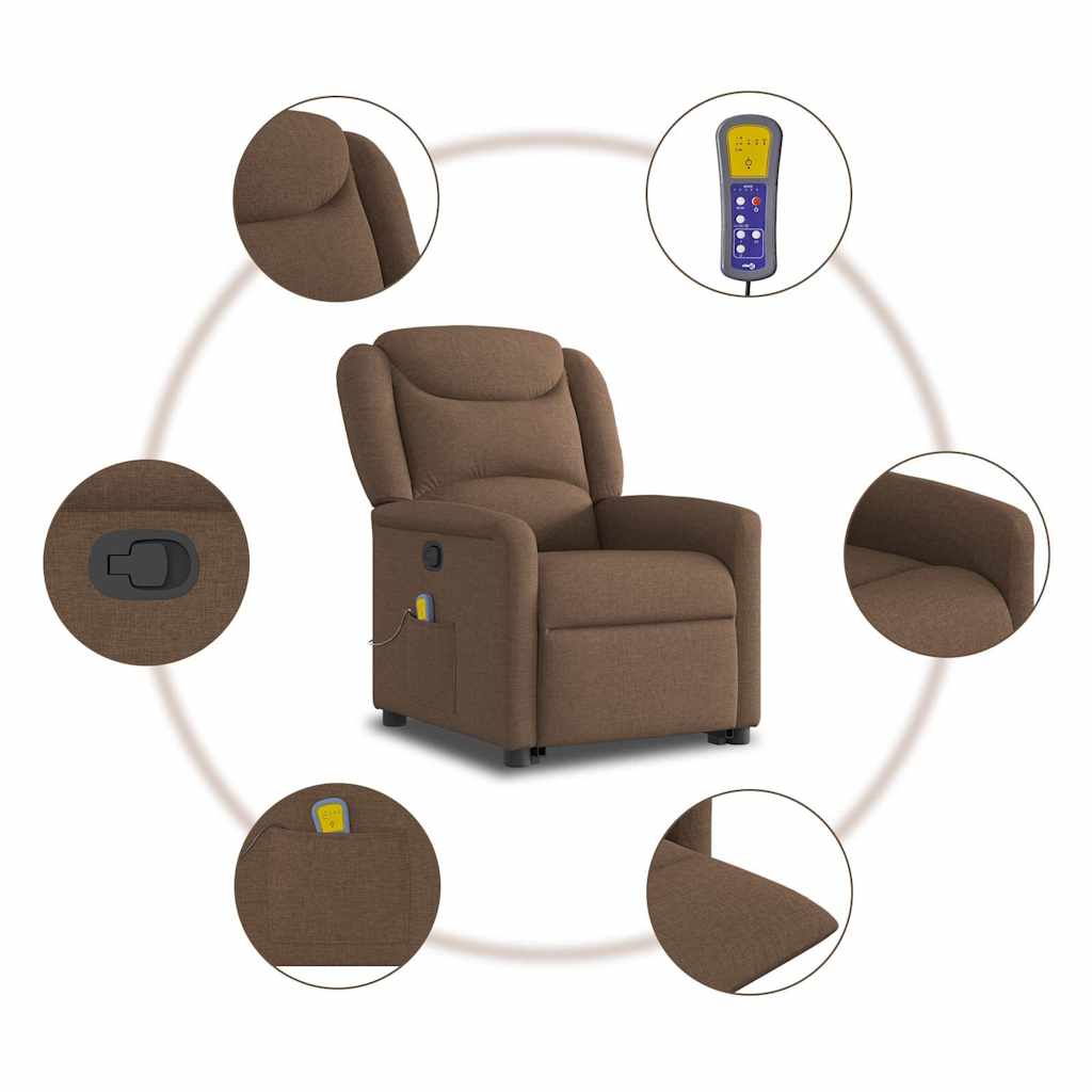 vidaXL Fauteuil de massage releveur tissu marron