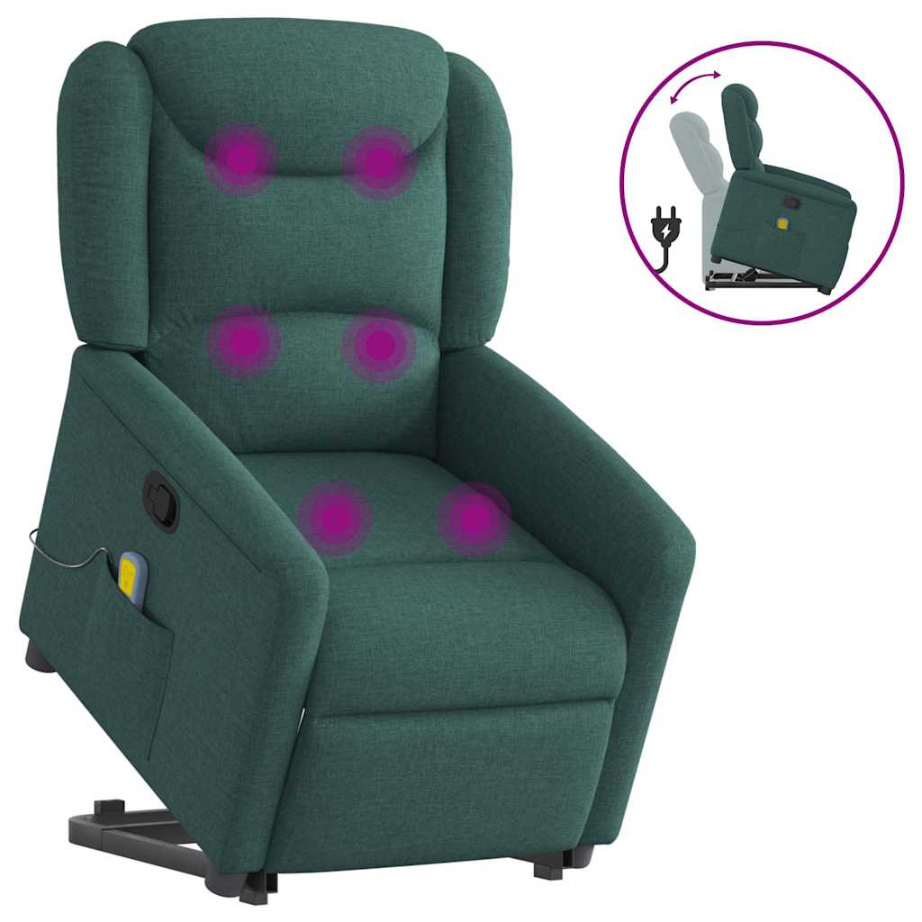 vidaXL Fauteuil de massage releveur Vert foncé Tissu
