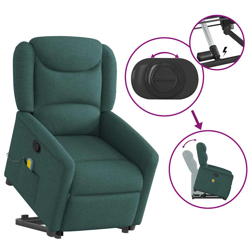 vidaXL Fauteuil de massage releveur Vert foncé Tissu