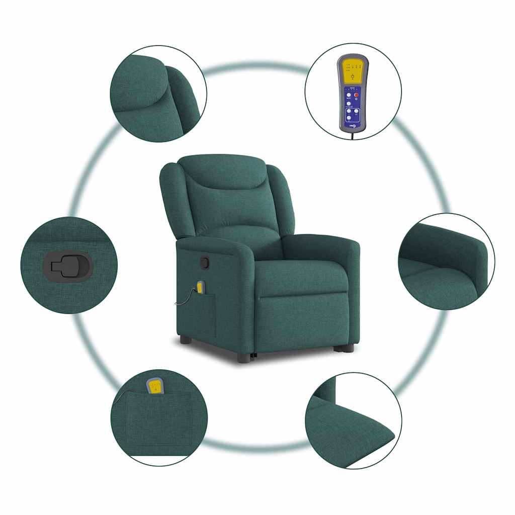 vidaXL Fauteuil de massage releveur Vert foncé Tissu
